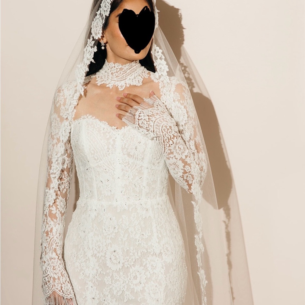 Lace wedding gown and veil - size 4